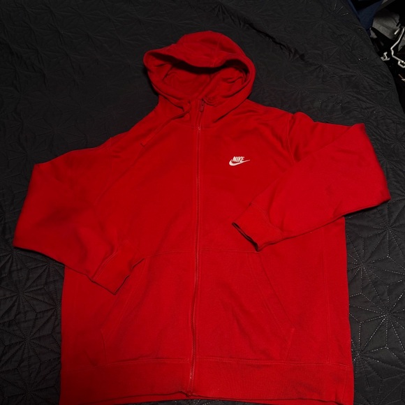 Nike Other - Nike Red Hooded Zip Sweatshirt with White Swoosh